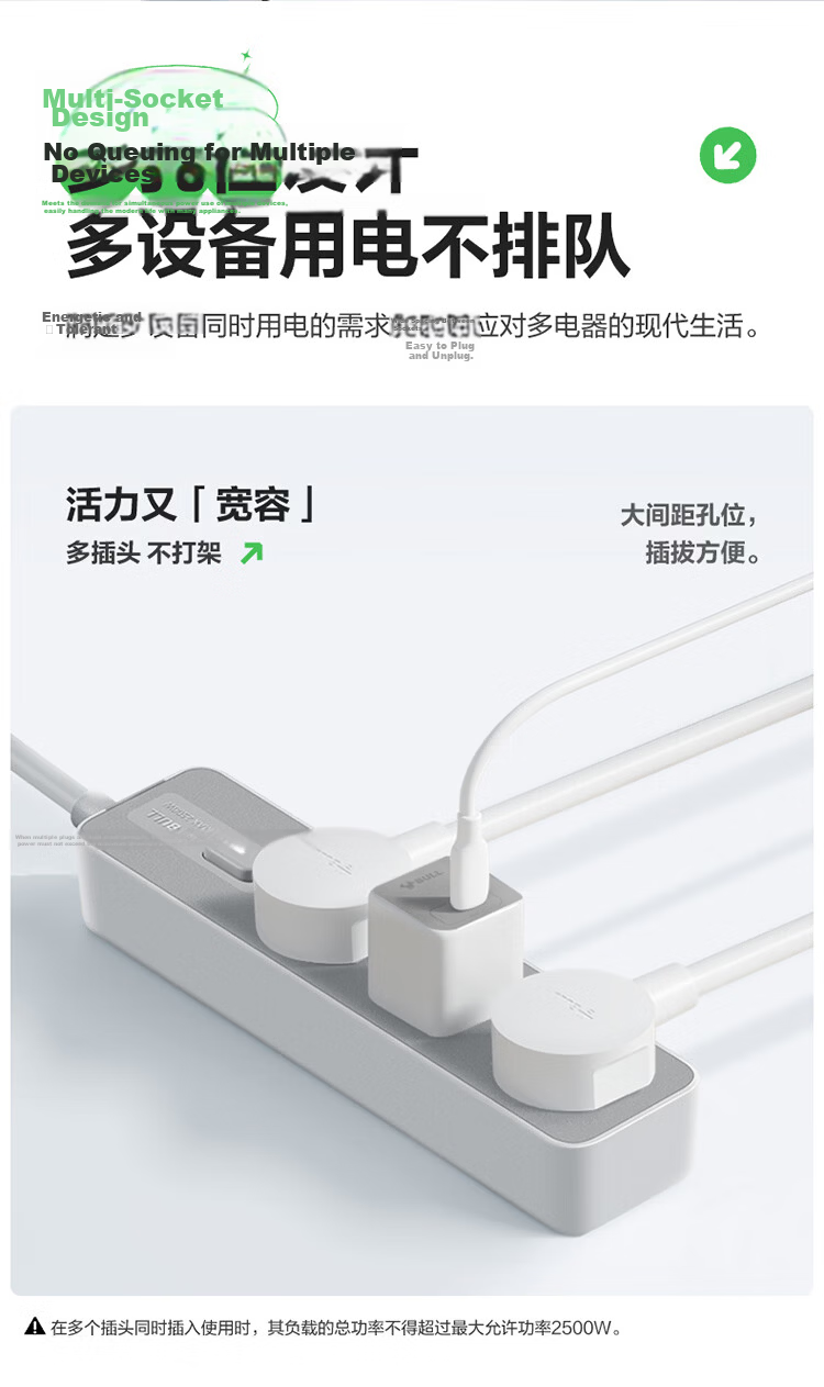 BULL Power Strip / Extension Cord / Surge Protector / Multi-Outlet Strip / Power Board / Cable Reel Z Generation 3 Outlets with Master Switch, 5 Meters Long GN-Z1121J 9