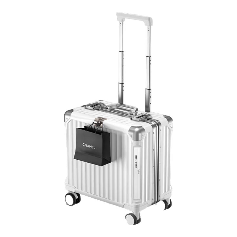 DTA Small Carry-On Luggage for Women, New Lightweight Aluminum Frame Trolley Case, Men's Travel Suitcase, Ivory White, 18 Inch