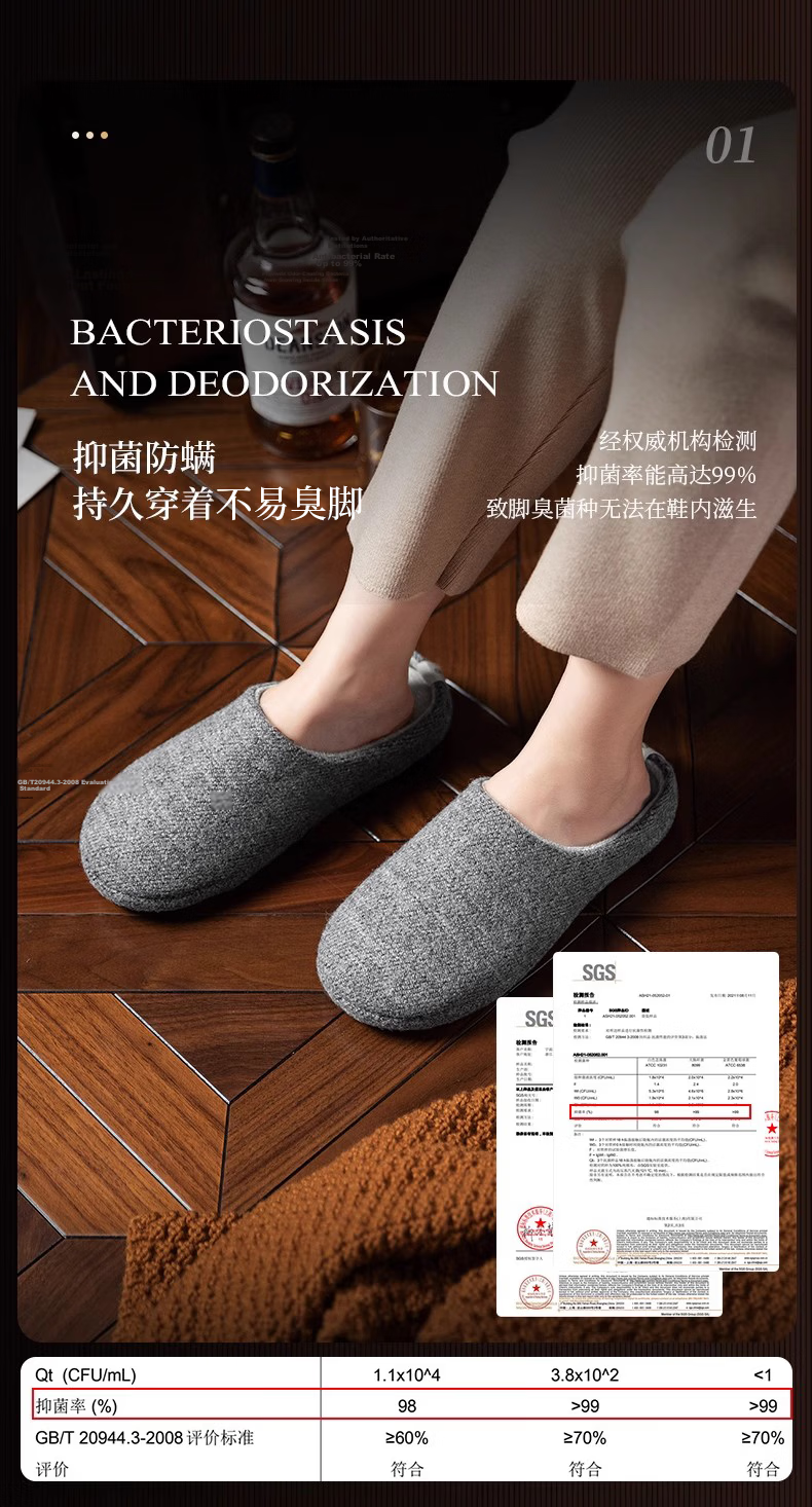 NEIBO Latex Cotton Slippers Men Winter Large Size Women's Indoor Home Shoes Non-slip Odor-resistant Rubber Soft Sole Wool Gray 38 8