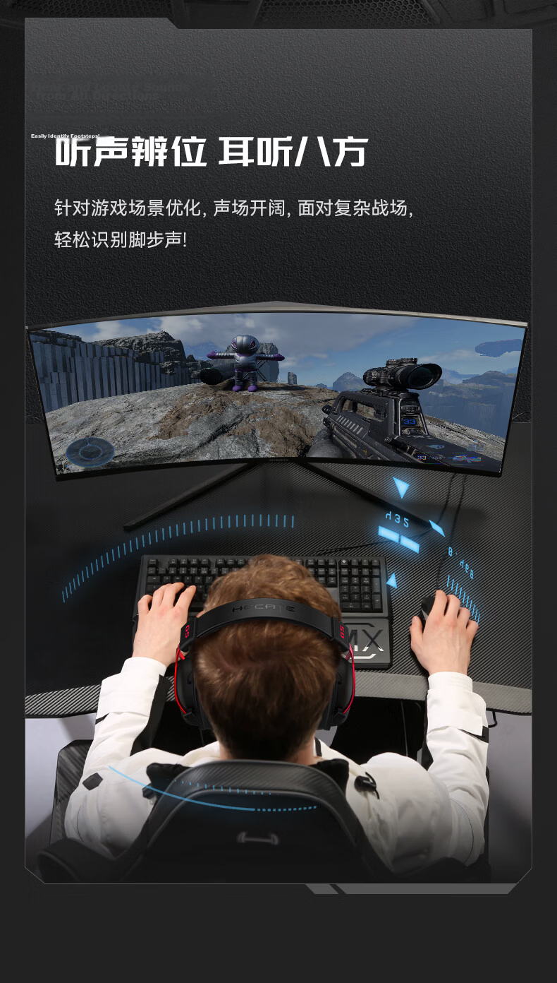 EDIFIER HECATE G5 Wired Professional Tournament-Grade Over-Ear Gaming Headset USB 7.1 Channel PC FPS Headphones Noise-Cancelling Microphone Black and Red 9