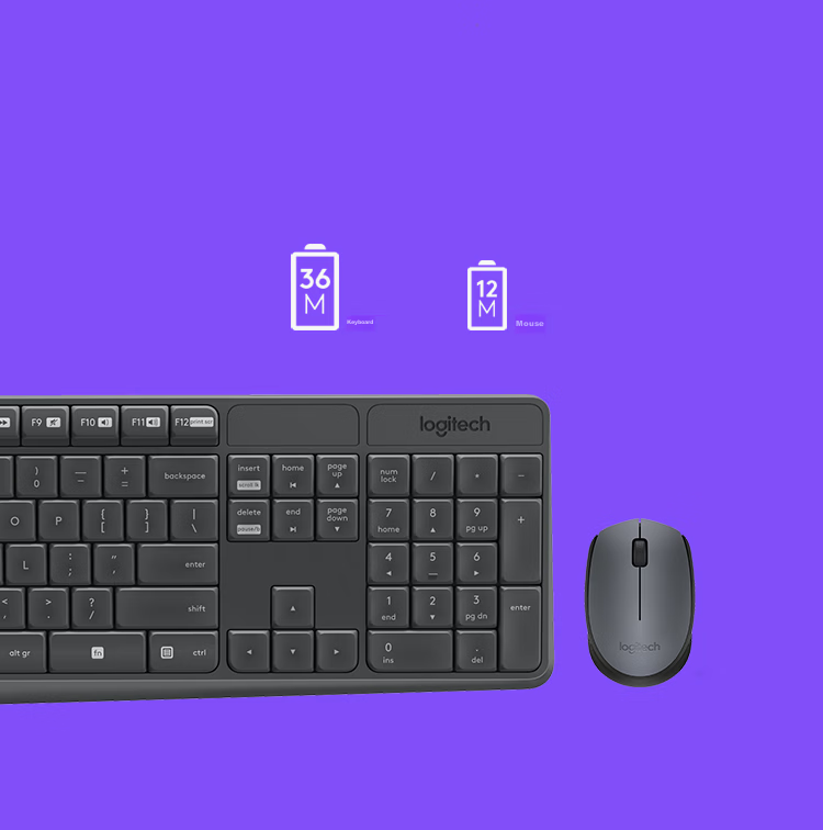 Logitech MK235 Wireless Keyboard and Mouse Combo Office Set Spill-Resistant Fingerprint-Resistant Full-Size with 2.4G Wireless Receiver Black 3