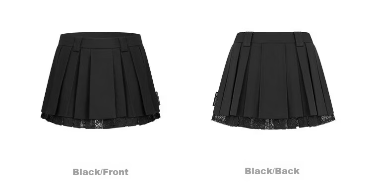 ANN ANDELMAN Lace Splice Blazer Fabric Double-Layer Pleated Skirt Stylish Black Elegant Versatile Skirt Black S 11
