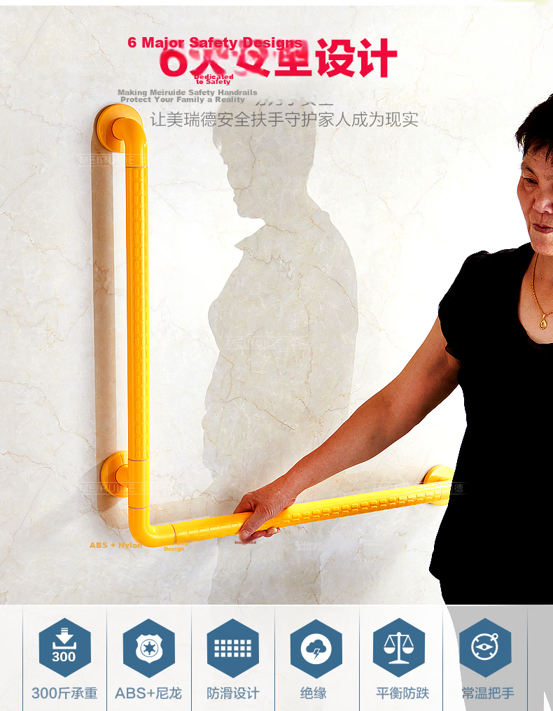 Meiruide Bathroom Handrail, Shower And Toilet Non-Slip Handle, Wall-Mounted, Elderly-Friendly, L-Shaped Handrail, 8213-W64 1