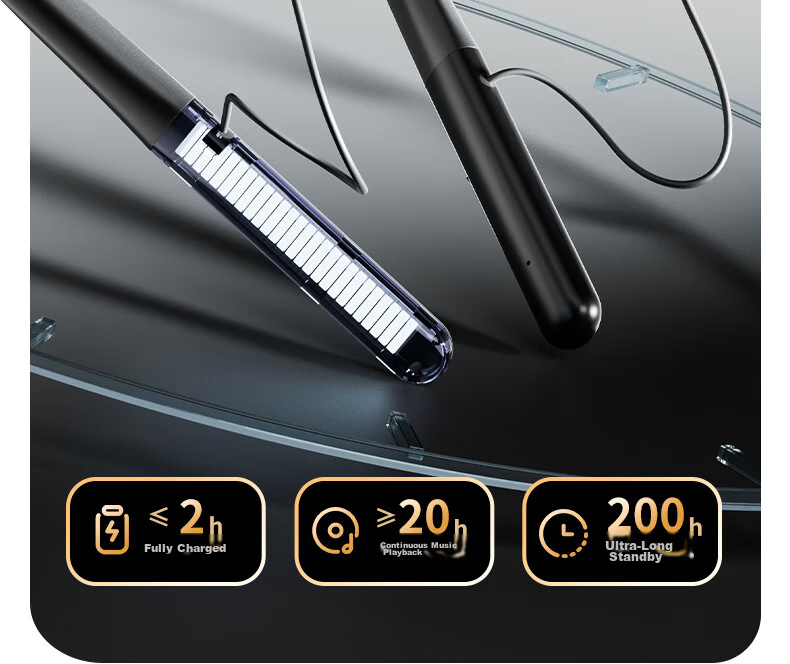 Aigo Sports Bluetooth Neckband, Bluetooth 5.4, Neck-Hanging Style, Ultra-Long Standby Time, Durable Drop-Resistant, Suitable for Apple, Xiaomi, OPPO, Long Battery Life, WP01 Gray And Black 12