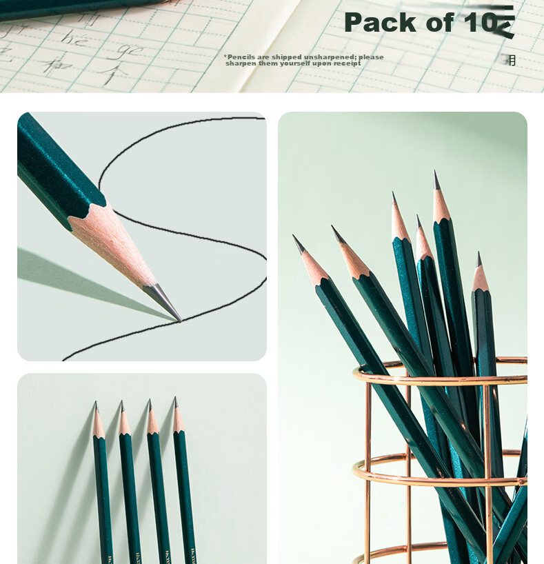 Deli 50 HB Green Barrel Pencils, Hexagonal Shaft, Student Drawing Pencils, Writing Pencils, 33413-HB, Back-To Stationery for Students 3