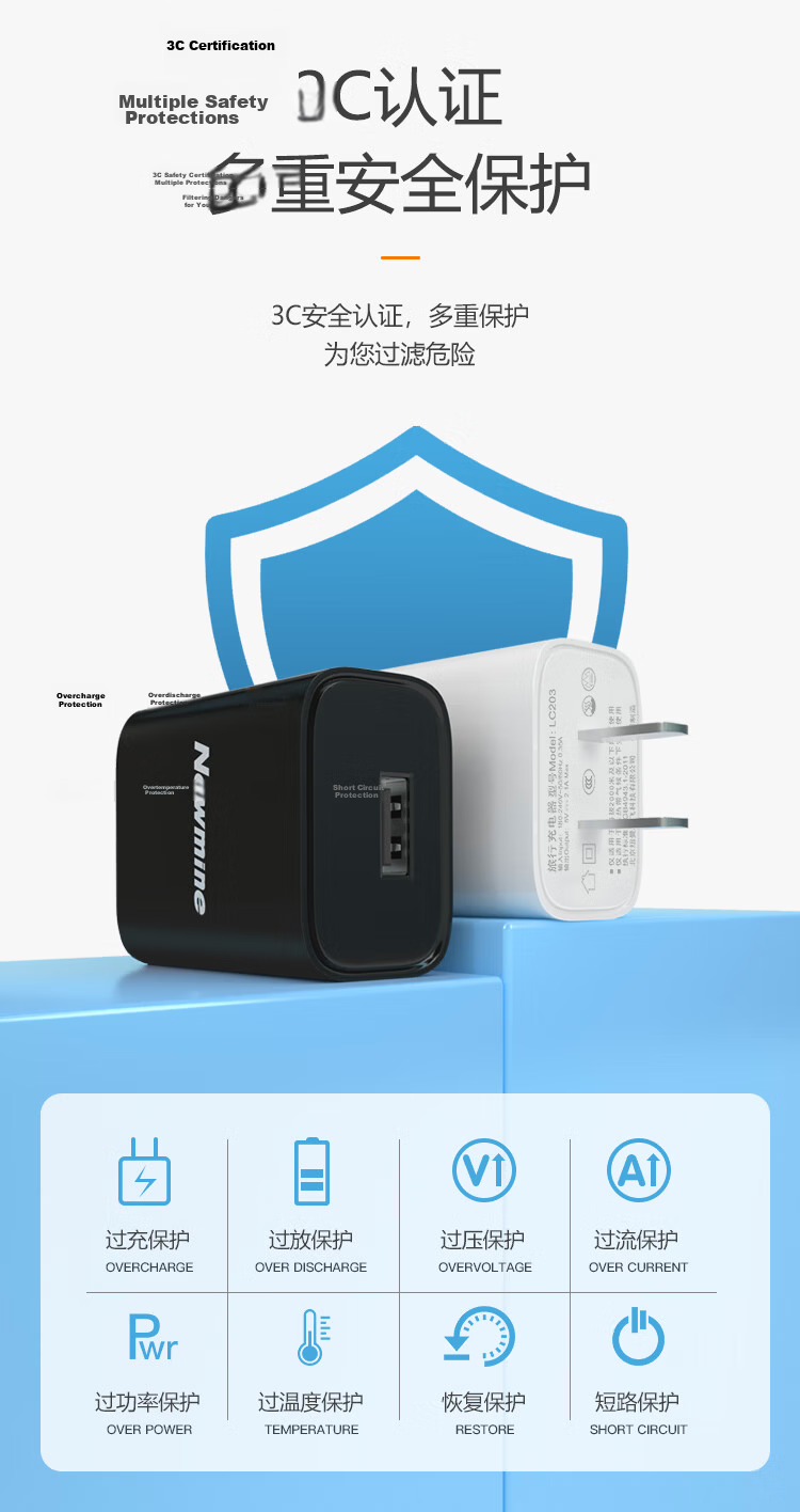 Newmine 1-Meter Android Charging Kit, 5V/2A Fast Power Adapter, Compatible with Apple 18, Apple 15-17 6
