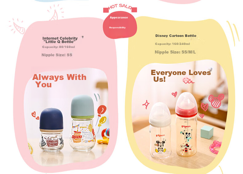 Pigeon [First Baby Bottle] Glass Wide-Neck Bottle, 80ml, SS Size Nipple, 0 Months+ 24
