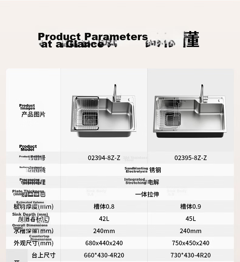 JOMOO Stainless Steel Brushed Large Capacity Kitchen Sink Single Basin Faucet Set 68*45 02390 6