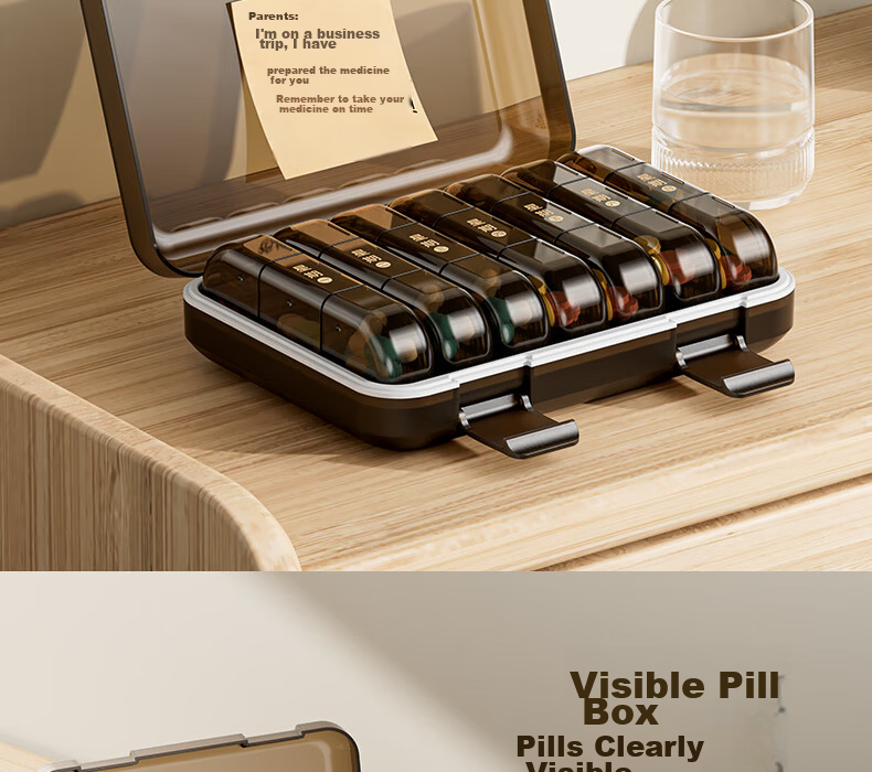 Weijian Portable Pill Organizer Box with Reminder, Weekly Seven-Day Daily Storage Container, Personal Pill Dispenser with 14 Compartments 17