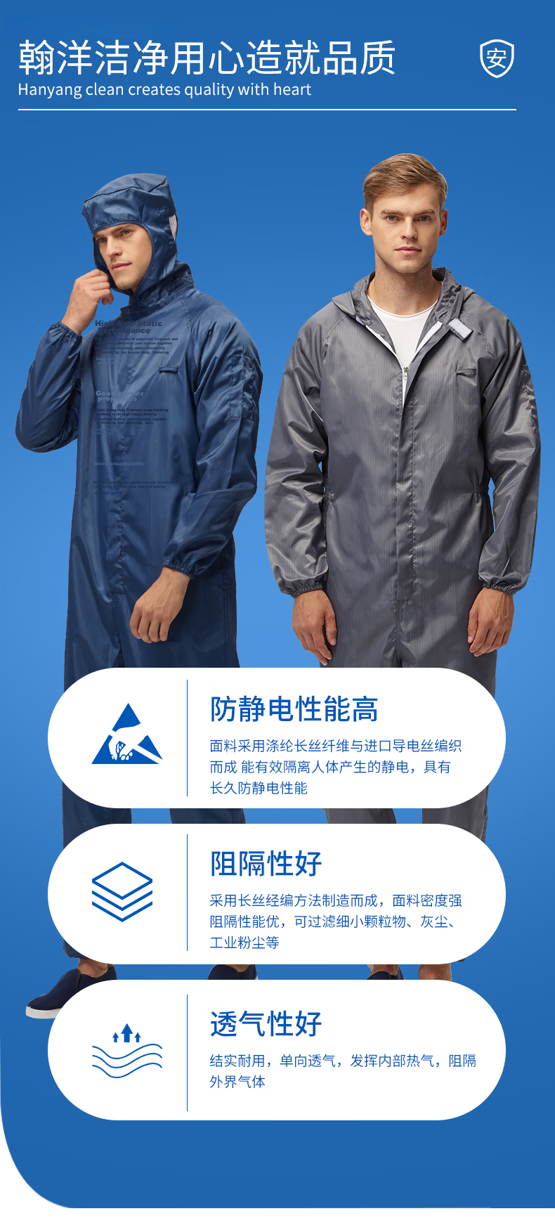 HANYANGCLEAN Anti-Static Coverall Cleanroom Suit Dustproof Paint Protective Workshop Workwear White 3XL 3