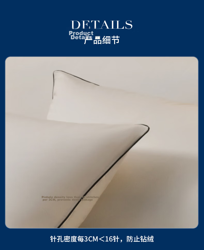 Hilton 95% White Goose Down Pillow Hotel Grade 100-Thread Count Class A Down Pillow Single 48x74cm Low Loft 11