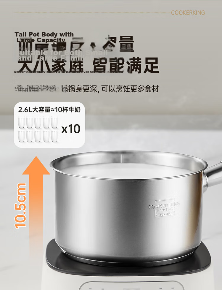 COOKER KING 304 Stainless Steel Milk Pot + Steamer, Baby Food Pot, Soup Pot, Infant Milk Cooking Pot, Noodle Pot, 18cm 8