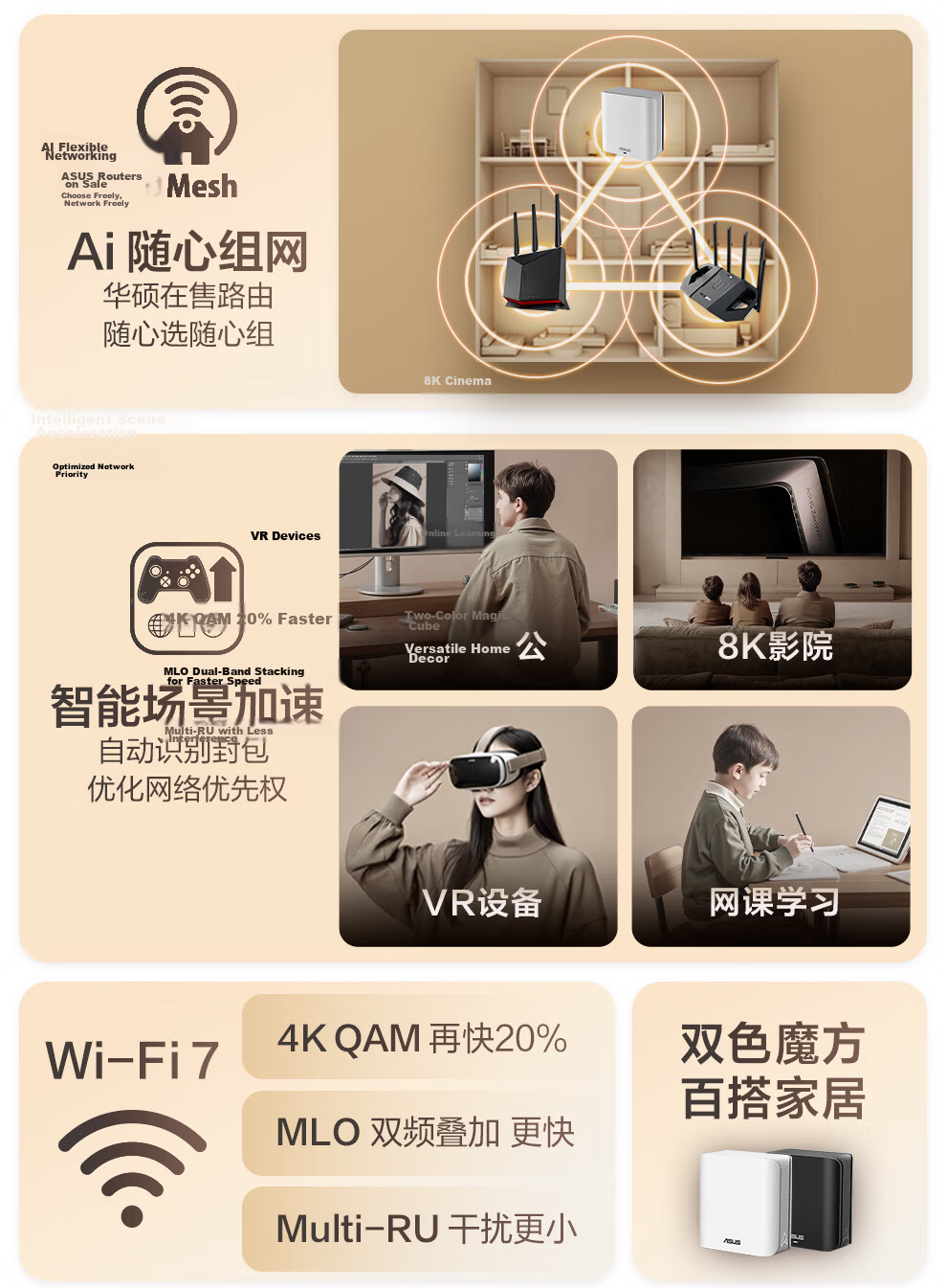 ASUS [Renewal Subsidy] Lingyao Magic Cube WiFi 7 Router Single Pack Home Wireless Gigabit Whole-House WiFi 7 Distributed Parent-Child Router Aimesh Flexible Configuratio 2