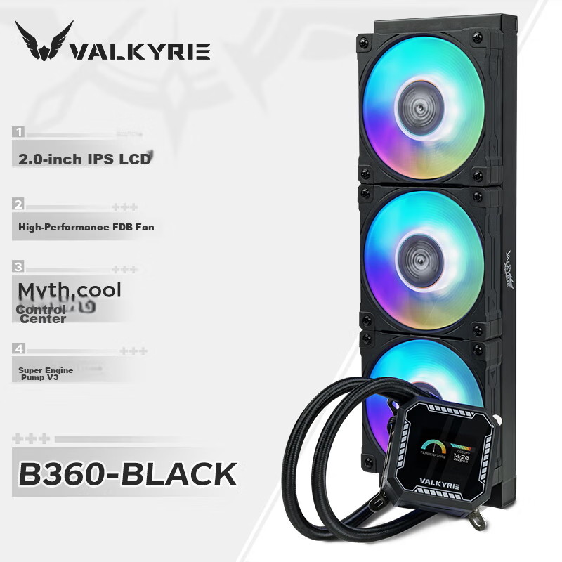 VALKYRIE B360W VK All-in-One CPU Liquid Cooler 2-Inch IPS LCD Screen Multi-Platform Support ARGB Lighting One-Cable Connection