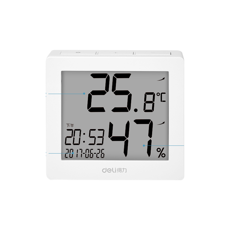 Deli LCD with Alarm Clock, Electronic Thermometer And Hygrometer, Bathroom And Baby Room Temperature And Humidity Monitor, 8813