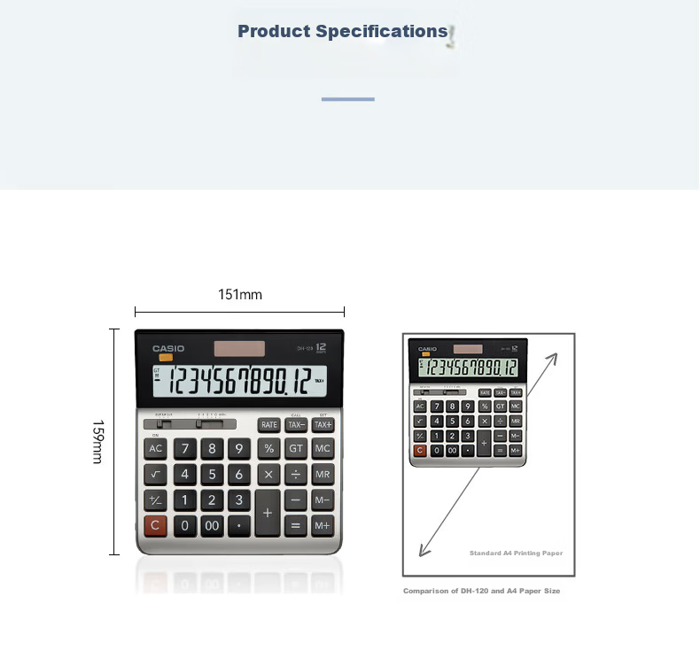 Casio MH-12 Compact 12-Digit Dual Power Desktop Office Ultra-Wide Calculator, Black Professional Calculation Series 7