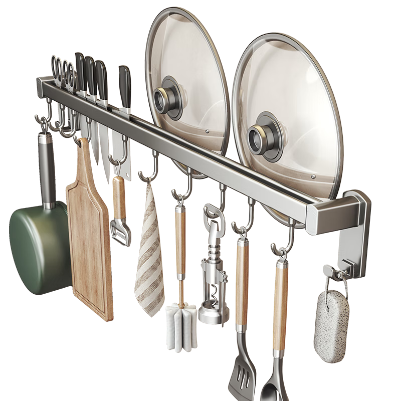 Yweel No-Drill Kitchen Hook Rod Pot Ladle Spoon Rack Wall-Mounted Multifunctional Kitchen Storage Organizer