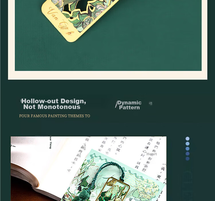 TaTanice Metal Bookmark, Graduation Season Gift, Chinese Style Creative Floral Notepad, High-Quality Hollow Bookmark, Birthday Gift, Back-To Graduation - Water-Rich Prosperity 14