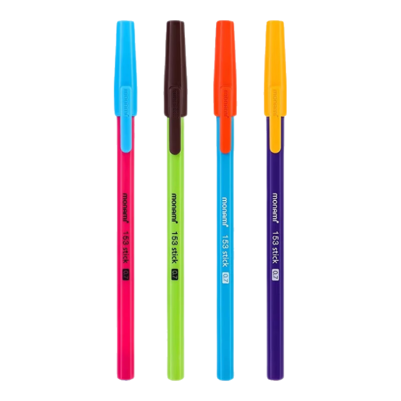 Monami BIC Hexagonal Brush Tip 0.7mm Dual-Color Ballpoint Pen 153 Stick Smooth Black Vintage Color Barrel Ballpoint Pen 01028 - 4 Pack