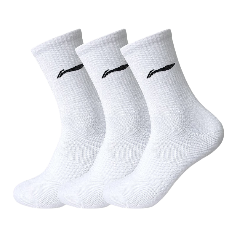 LI-NING Unisex Summer Socks (3 Pairs) Breathable Mid-Calf Sports Socks Youth Anti-Odor Badminton Running Socks