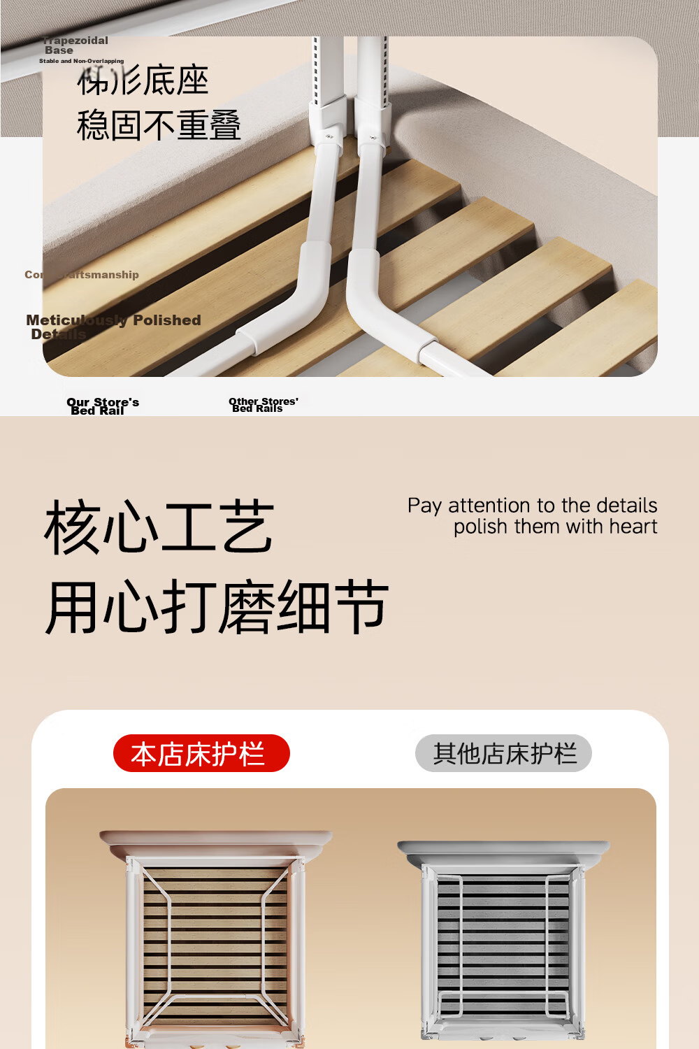 Qianbei Baby Bed Rail Anti-Fall Protective Guard Children's Bedside No-Drill Safety Bed Fence Khaki Bear 1.8+2+2m Three-Sided 5