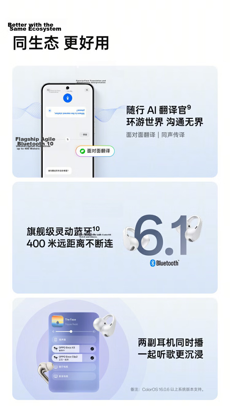 OPPO Enco Clip2 Open-Ear Headphones Clip-On Earphones Wireless Bluetooth Earbuds Sun Yat-Sen Style Comfortable Fit Compatible with Apple Huawei Xiaomi Phones Deep Space Gray 16