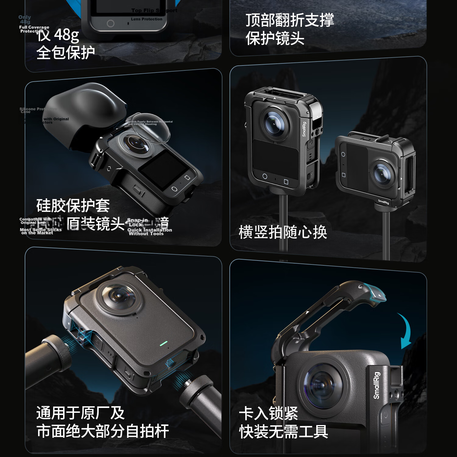 SMOG Compatible DJI OSMO 360 Panorama Camera Metal Cage Expansion Frame Kit Sports Camera Protective Case Lens Cover Protective Frame Vlog Recording Mount Accessories 3