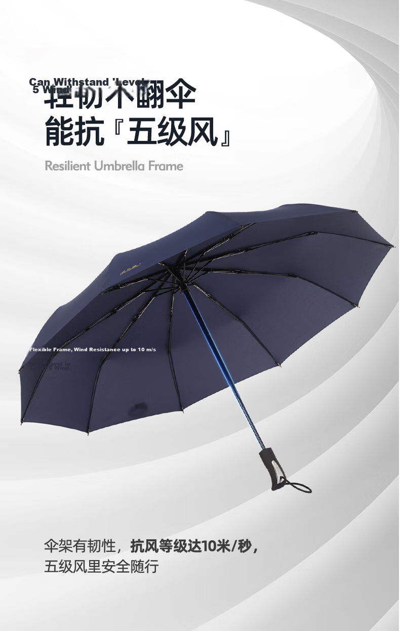 Tiantangshan Fully Automatic Umbrella, Three-Fold, 10-Rib Reinforced, One-Button Open/Close, Easy to Dry, Simple Business Automatic Umbrella, Newman Gree 5