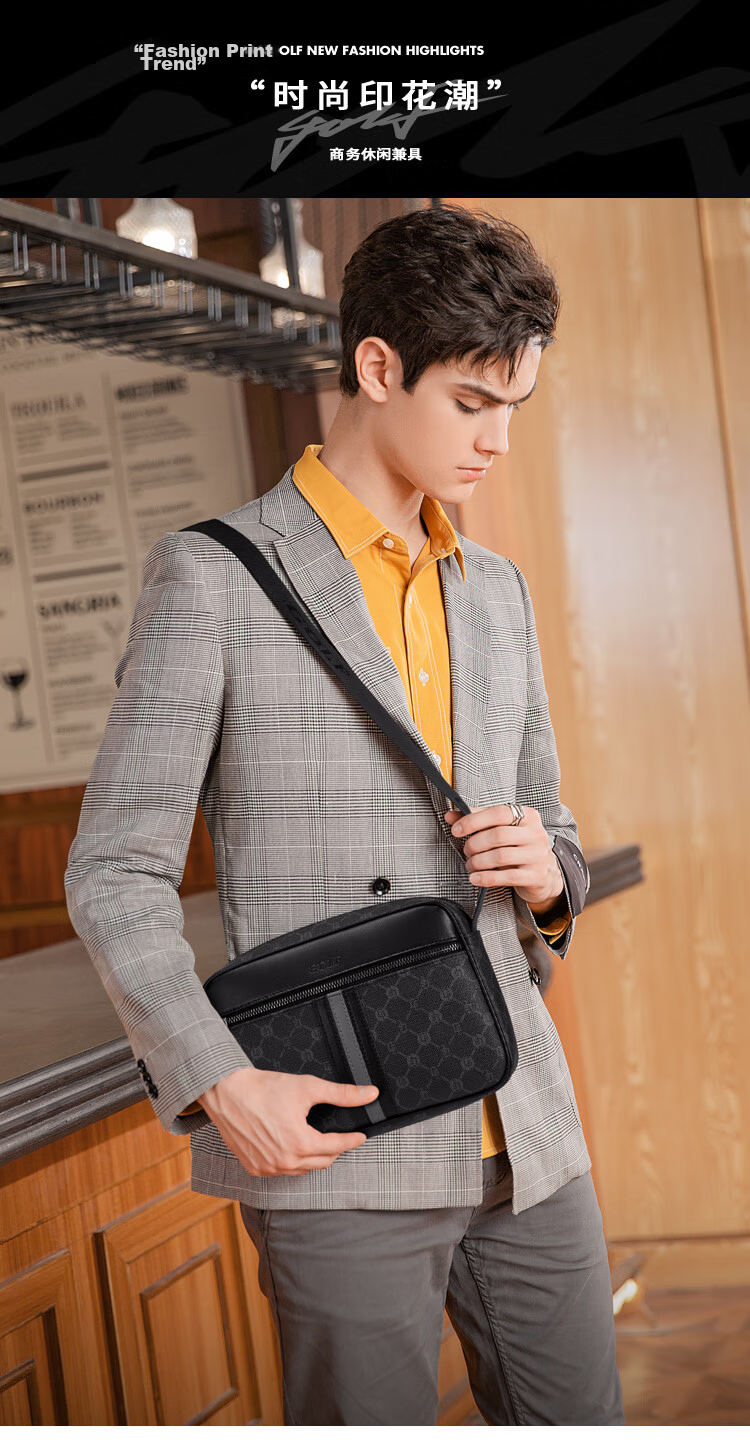 GOLF Men's Printed Single Shoulder Crossbody Bag Multi-Compartment Waterproof Business Commuter Bag for Phone and iPad 1