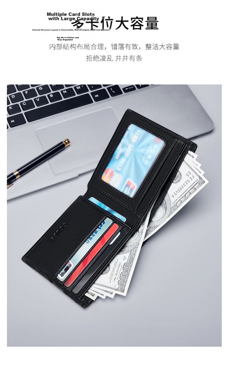 GOLF Men's First Layer Cowhide Horizontal Wallet Multi-Card Short Thin Wallet Gift Box Set for Boyfriend 6