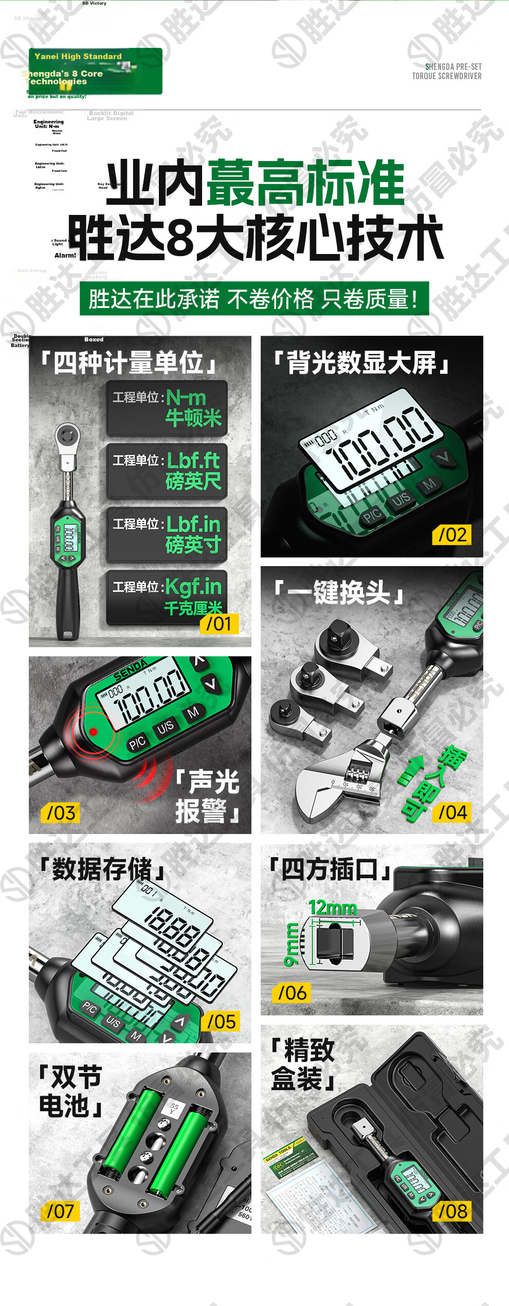 Shengda Digital Torque Wrench Interchangeable Head High Precision Torque Adjustable Open-End 3-100N.m Air Conditioning Wrench 2