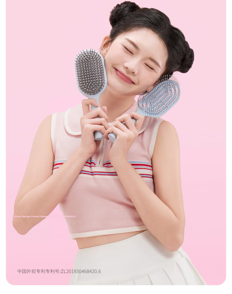 MINISO Upgraded Mini Portable Standing Airbag Comb Hair Styling Comb Gift with Cleaning Brush, Pink 14