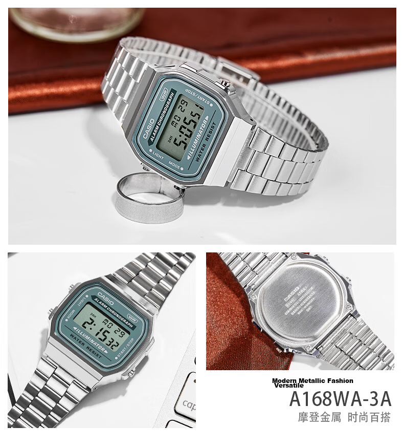 Casio Retro Square Digital Watch for Students, Unisex, A168WERB-2A 30