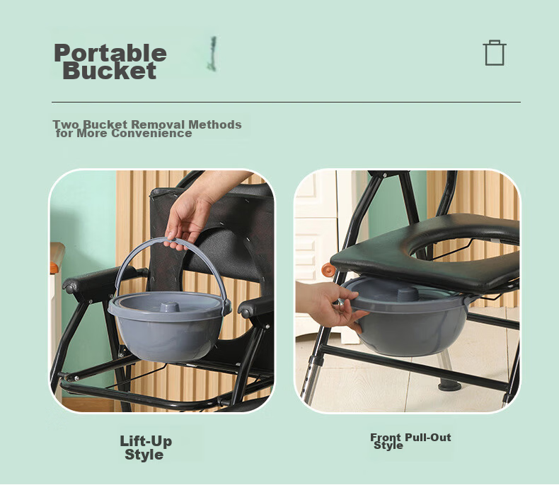 Youjia Premium Foldable Commode Chair for Elderly and Pregnant Women, Portable Toilet with Adjustable Height, Extra Large and Wide, Night Use, Home Foldable Mobile Commode Chair 9