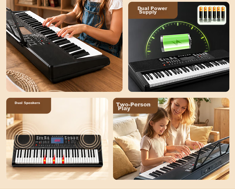 MOSEN XTS-365 Electronic Keyboard 61-Key Light-Up Follow-Along Professional Children's Teaching Multifunctional Performance Piano with Z-Stand 4