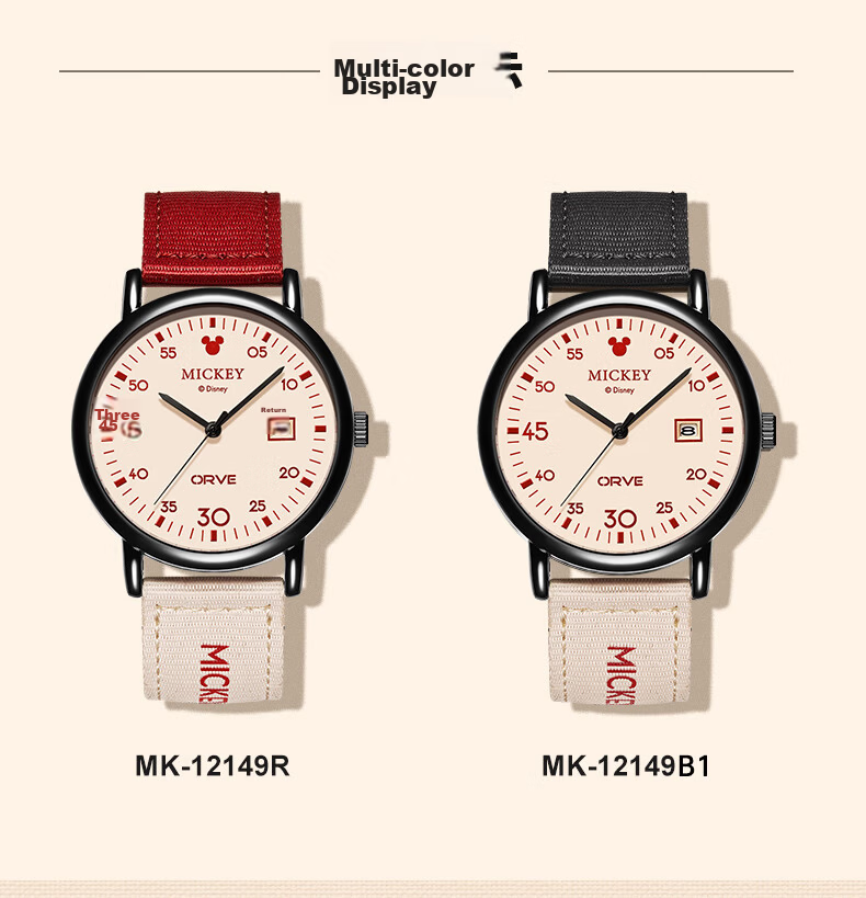Disney Women's Watch Vintage Canvas Strap High School Student Stylish Exam Watch Gift Box Birthday Present 13