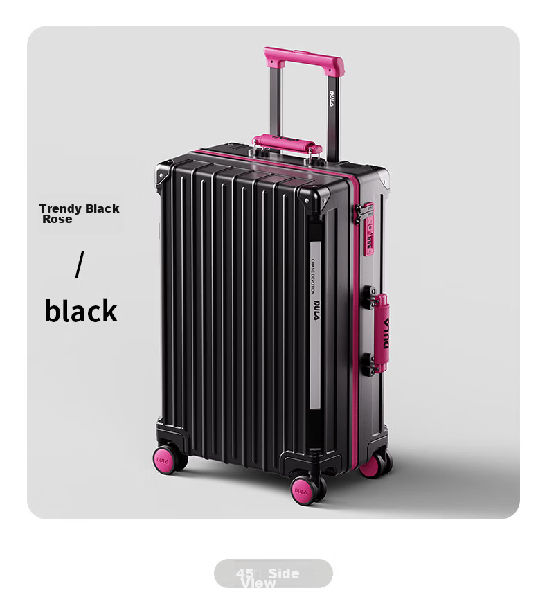 DULA Luggage, Stylish Multifunctional Suitcase with Cup Holder And USB Port, Travel Case with Password Lock, Trendy Black Rose Color, 20 Inches 27