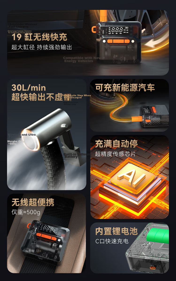 JD Jingzao Car Air Compressor Tire Inflator Tire Pressure Monitor for Cars, Electric Vehicles, Bicycles, Motorcycles, Electric Scooters, Basketball 6