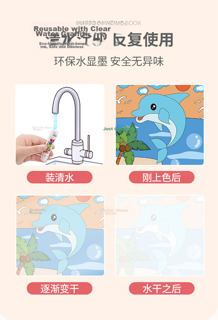 Yisr Children's Water Drawing Book Magic Water Pen Clear Water Graffiti Baby Coloring Painting Book Set Toy for Ages 1-3-6 6
