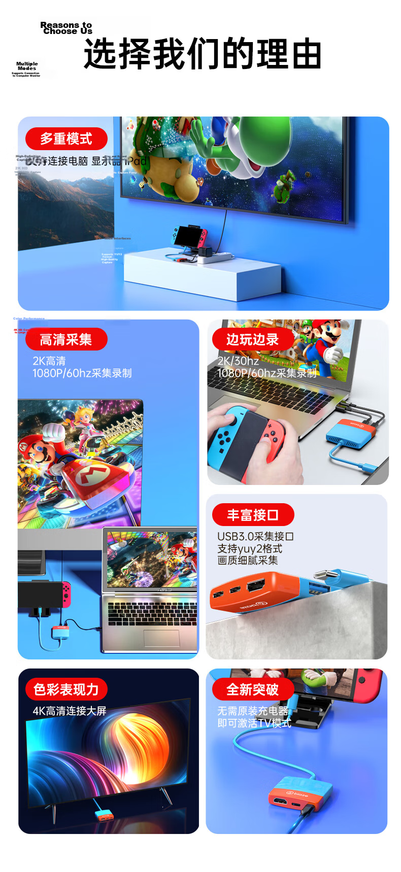 BIAZE Switch 2 Screen Mirroring Cable Compatible with HDR, Portable Base Station 2nd Generation Charger, Type-C to HDMI High-Definition TV Connection Cable, NS2 Accessory, Game Console Converter Expansion Dock 3