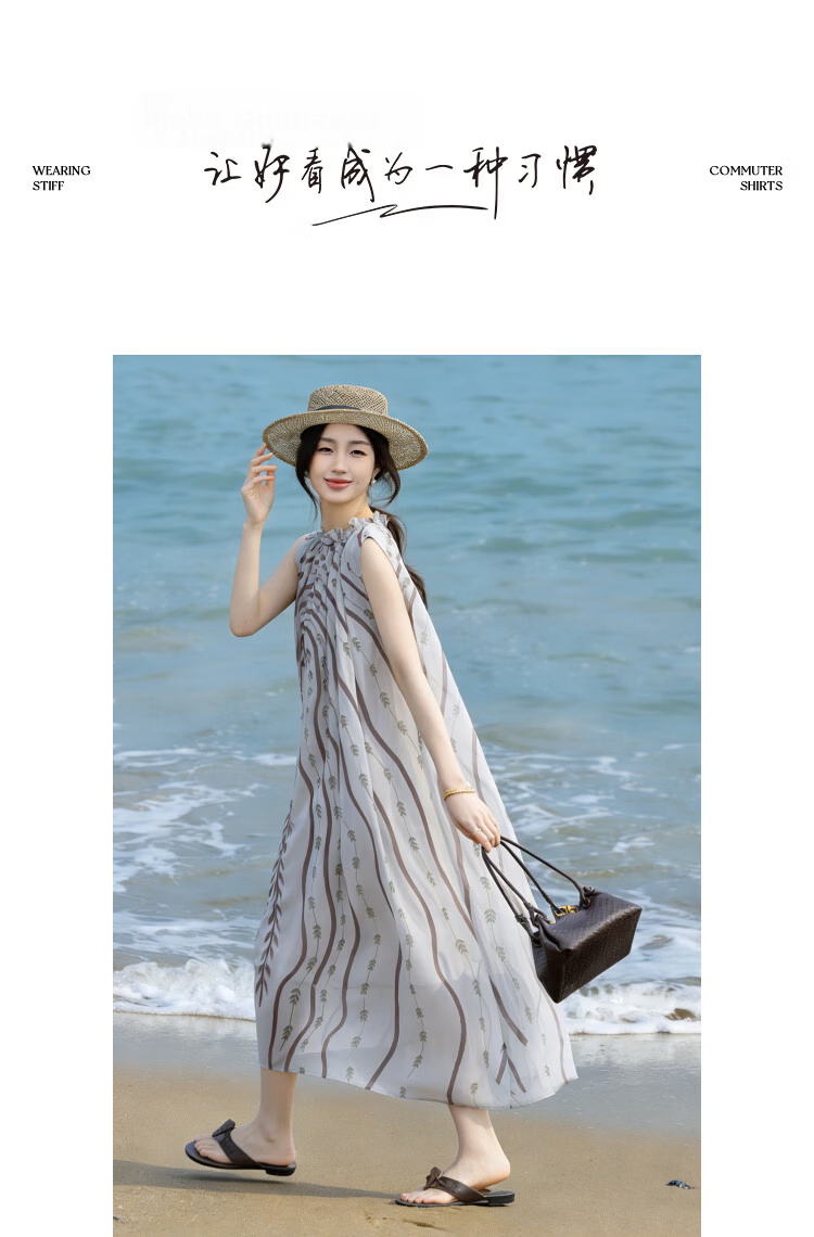 Demana [Two-Piece Set] Summer Lady Style Round Neck Lace Collar Sleeveless Chiffon Printed Slim Dress for Women 10