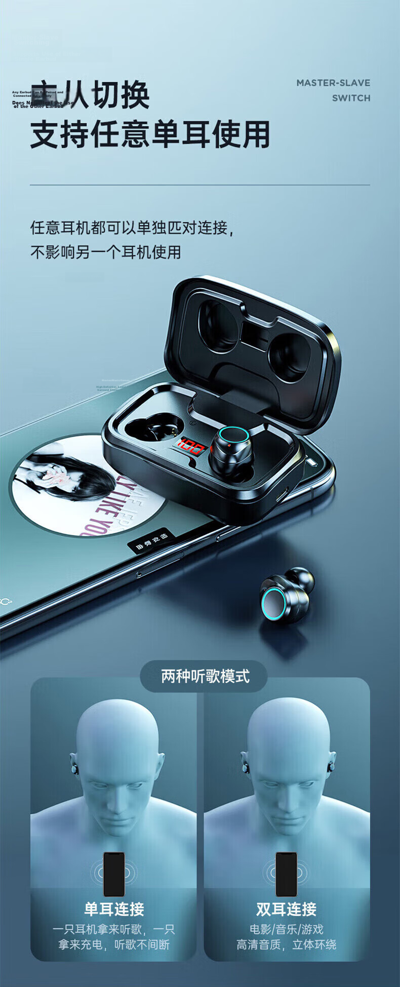 Chuangu Bluetooth Wireless Sports Running In-Ear Earphones Noise Cancelling Waterproof Invisible Mini Gaming Low Latency Long Battery Life High Sound Quality Compatible with Android 10