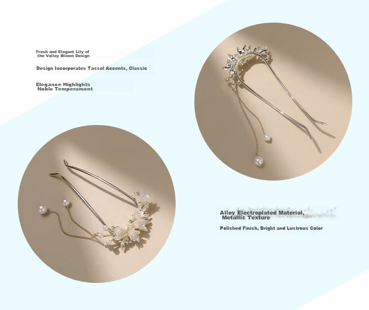 CHIMERA U-Shaped Hairpin New Chinese Style Lily of the Valley Hair Bun Pin Hair Accessory Qipao Hanfu Women's Birthday Gift 3