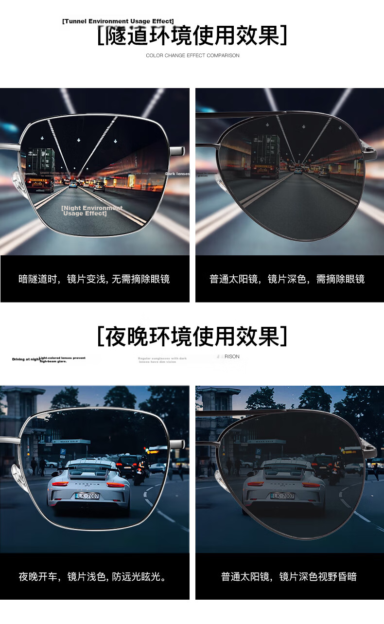 Jiaboli Carbon Fiber Polarized Photochromic Sunglasses for Men, UV Protection Night Vision Driving Glasses 10