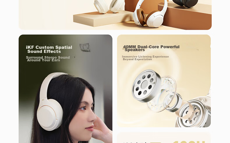 IKF T1 Max Active Noise Cancelling Headphones Bluetooth 2026 New Model Bluetooth 6.0 Wireless Wired HIFI Sound Quality Gaming Low Latency Ultra-Long Battery Life Cloud Rock White 8