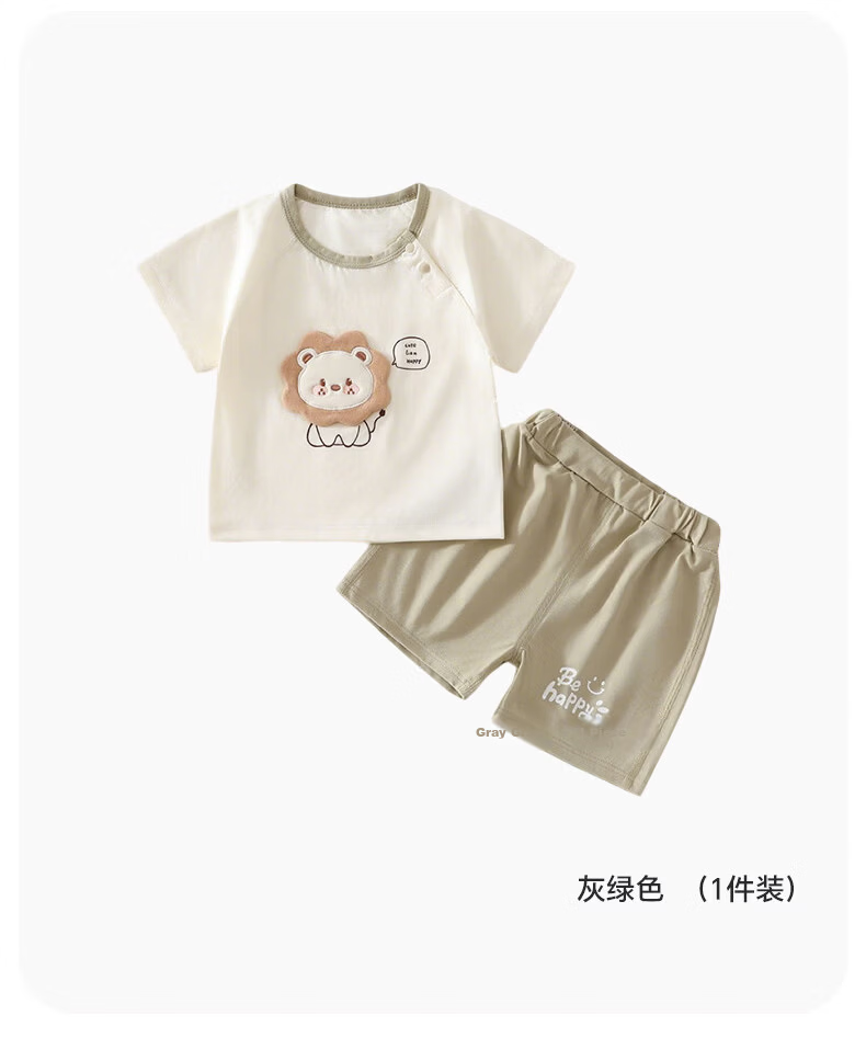 Babyprints Baby Short Sleeve Shorts Set Summer Lightweight Breathable 2-Piece Casual Soft Outfit Gray Green Size 80 11