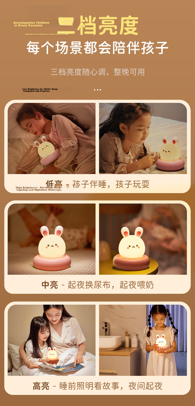 Xifeng Night Light Bedroom Sleep Lamp Children's Pat Light Baby Nursing Eye Protection Maternity Rechargeable Bedside Lamp Sleep Companion 6