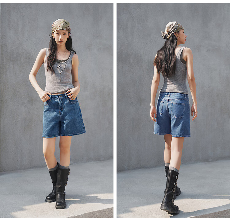 Semir Women's Summer Cool Antibacterial Vintage Slimming A-Line Straight-Leg Jeans 2027 Retro Loose Trendy Shorts 30