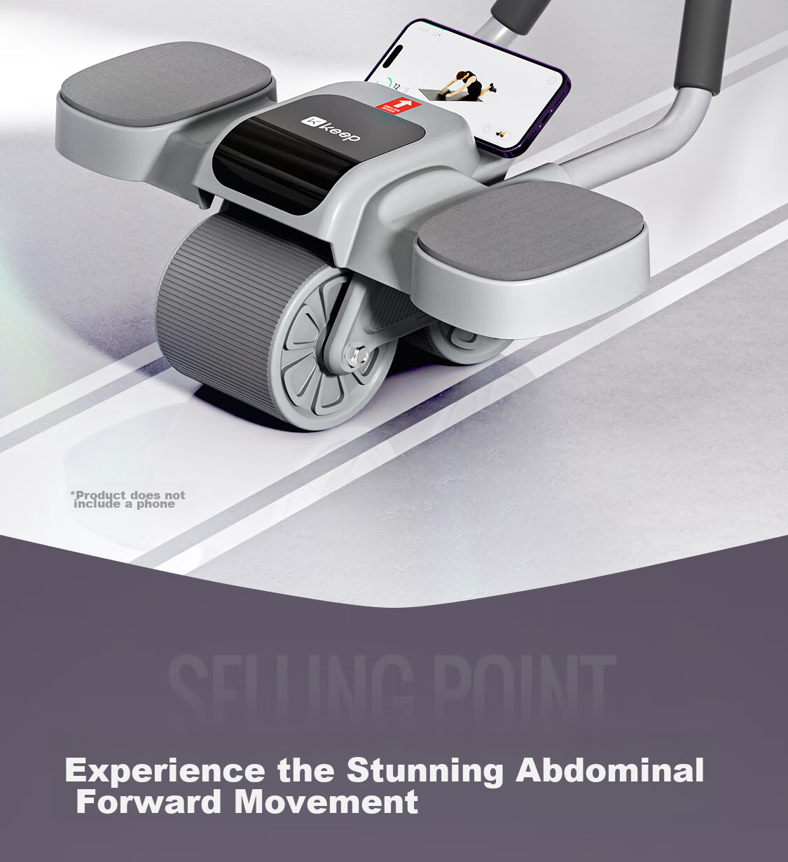 Keep Abdominal Wheel, Automatic Rebound Elbow Support Band, Assisted Plank Support, Abdominal Training Device, Double Wheels, Glacier Gray 4