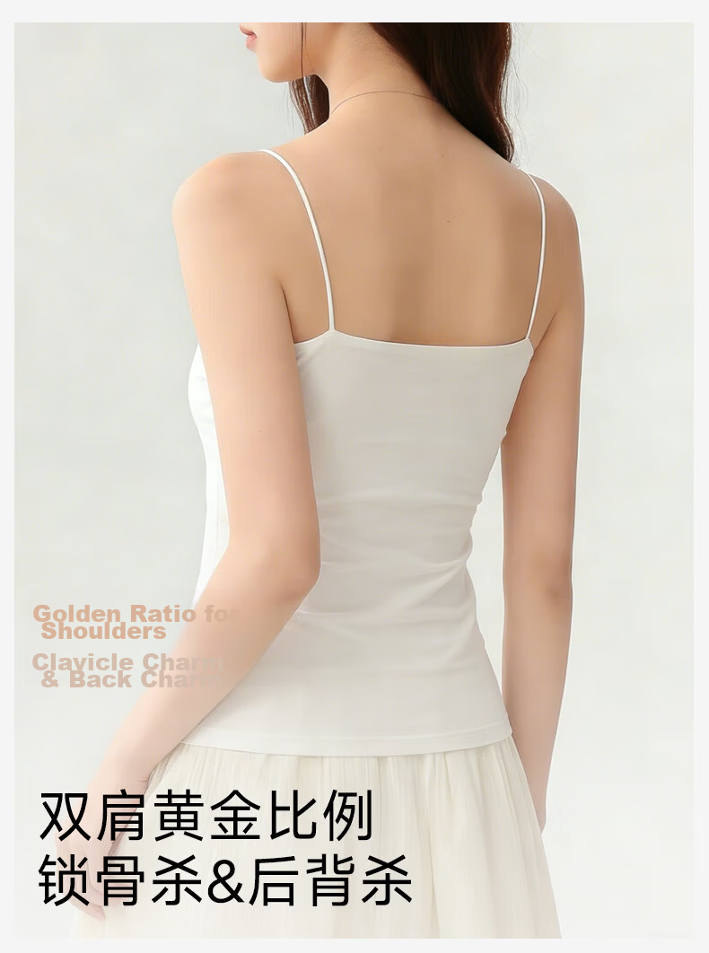 GUJIN Modal Camisole with Built-in Padded Bra, Wireless Bra, Thin Straps, Beautiful Back, Seamless Base Layer for Women 15